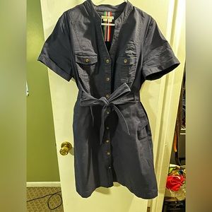 Boden fit and flare belted short sleeve button up shirt dress size 16